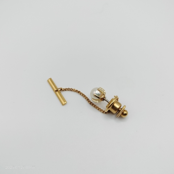 Vintage Golden Pearl Tie Tack 1960s Pin Men's Suit Formal Classic Luxury - Picture 2 of 7
